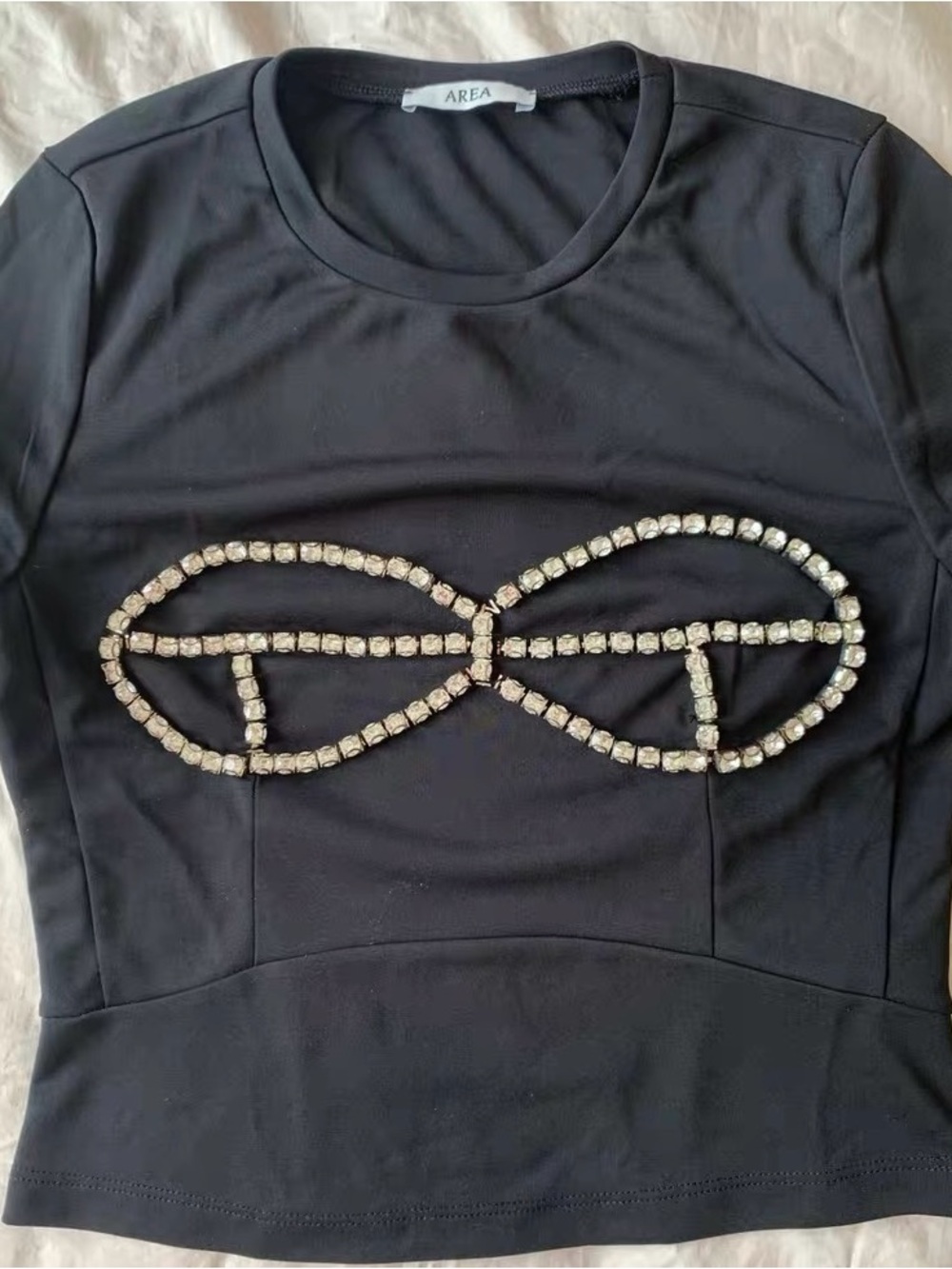 AREA Black Jewel-Embellished Crewneck Top